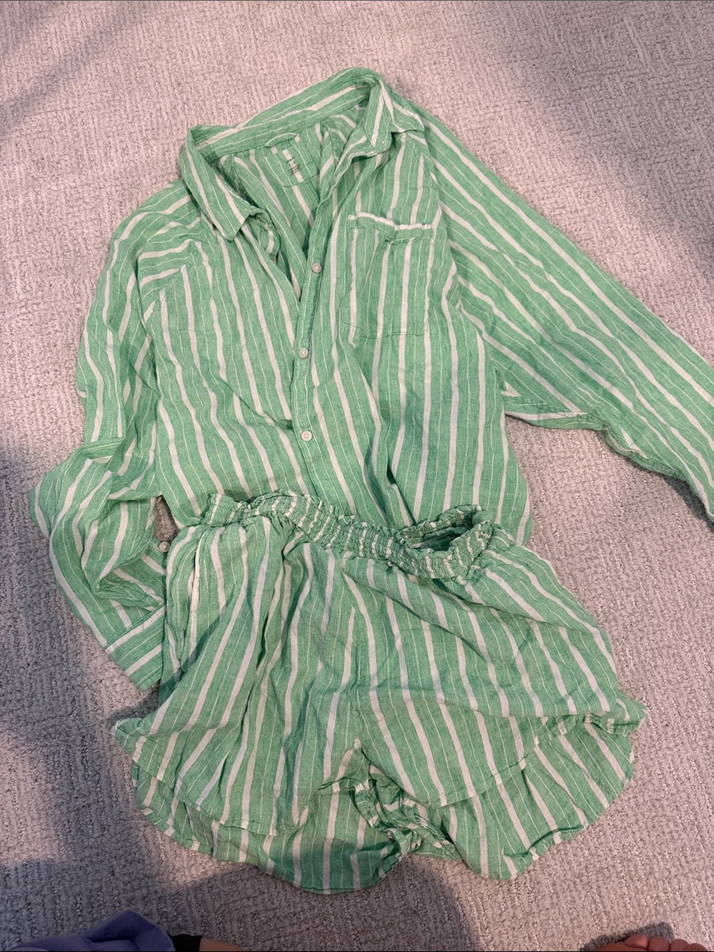 aerie Green & White Stripe Button-Up & Shorts - Picture 4 of 4